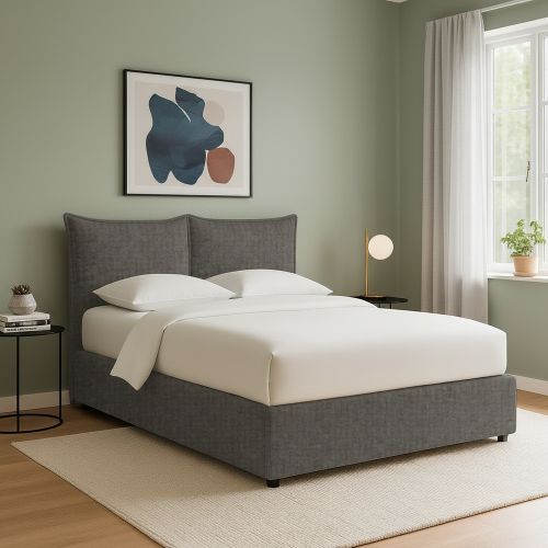 Letto Singolo Grigio Tortora Sfoderabile Contenitore, Dimensione Materasso 90x200 cm - Lapedona
