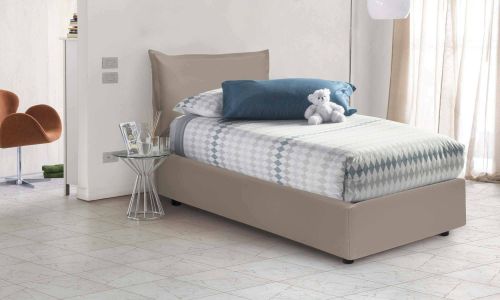 Letto singolo Marianna, Letto contenitore con rivestimento in ecopelle, 100% Made in Italy, Apertura laterale, con materasso Cm 80x190 incluso, Tortora