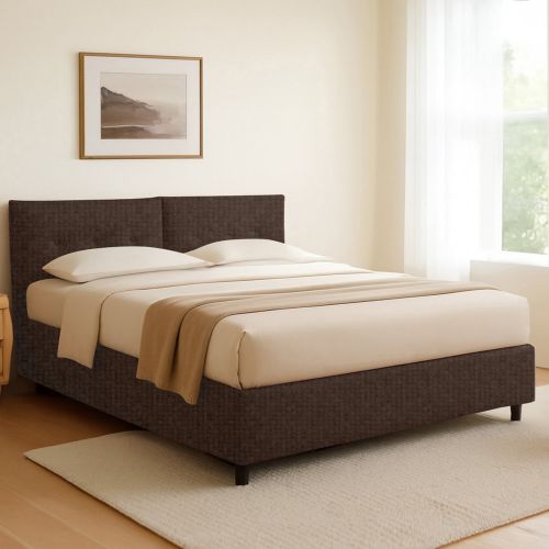 Letto Singolo Marrone Sfoderabile Contenitore, Dimensione Materasso 90x190 cm - Stazzano