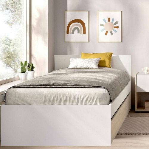 Letto singolo moderno bianco e rovere 194x95cm adatto per materasso 90x190 cm - Pakhar