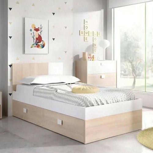 Letto singolo moderno bianco e rovere 196x97cm adatto per materasso 90x190 cm - Villongo
