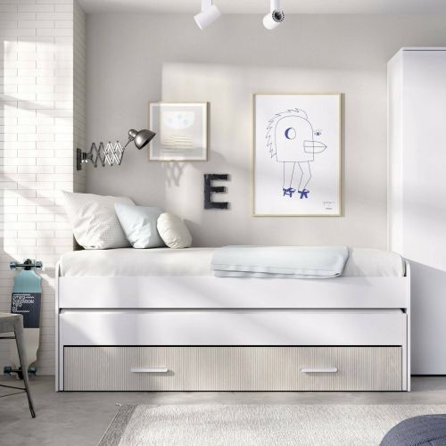 Letto singolo moderno bianco e rovere 98x200cm adatto per materasso 90x190 cm - Auguste