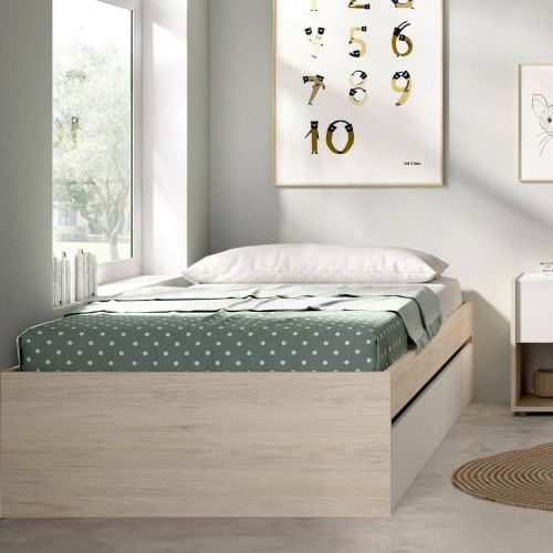 Letto singolo moderno rovere e bianco 194x95cm adatto per materasso 90x190 cm - Neki