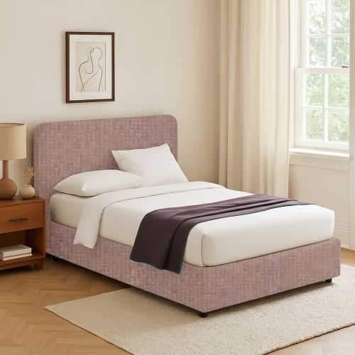 Letto Singolo Rosa Antico Sfoderabile Contenitore, Dimensione Materasso 90x190 cm - Supino