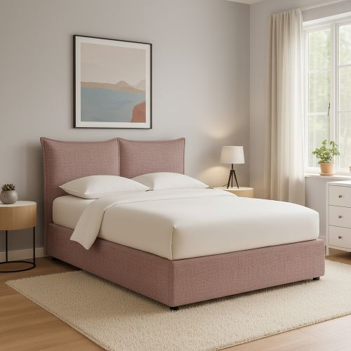 Letto Singolo Rosa Antico Sfoderabile Contenitore, Dimensione Materasso 90x200 cm - Lapedona