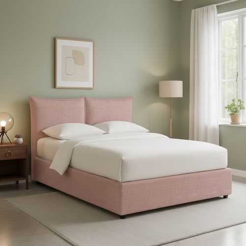 Letto Singolo Rosa Sfoderabile Contenitore, Dimensione Materasso 90x190 cm - Rosora