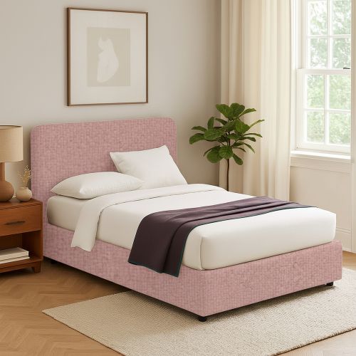 Letto Singolo Rosa Sfoderabile Contenitore, Dimensione Materasso 90x190 cm - Supino