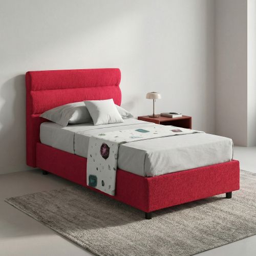 Letto Singolo Rosso Sfoderabile Contenitore, Dimensione Materasso 80x200 cm Made in Italy - Brenta
