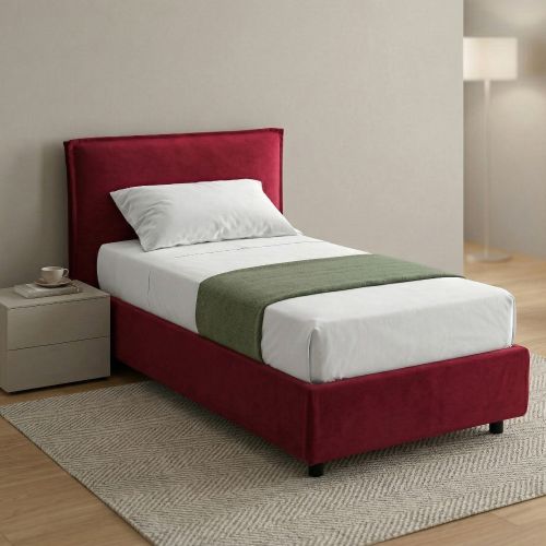 Letto Singolo Rosso Sfoderabile Contenitore, Dimensione Materasso 80x200 cm Made in Italy - Bruino