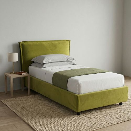 Letto Singolo Verde Materasso Incluso Sfoderabile, Contenitore Made in Italy - Brozolo
