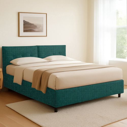 Letto Singolo Verde Petrolio Sfoderabile Contenitore, Dimensione Materasso 90x190 cm - Stazzano