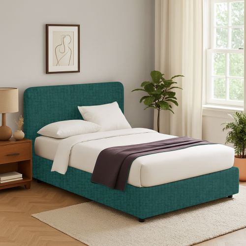 Letto Singolo Verde Petrolio Sfoderabile Contenitore, Dimensione Materasso 90x190 cm - Supino