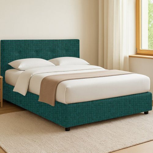 Letto Singolo Verde Petrolio Sfoderabile Contenitore, Dimensione Materasso 90x200 cm - Cerzeto