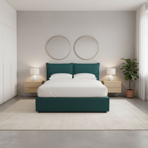 Letto Singolo Verde Petrolio Sfoderabile Contenitore, Dimensione Materasso 90x200 cm - Lapedona