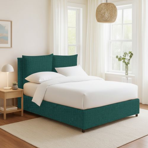Letto Singolo Verde Petrolio Sfoderabile Contenitore, Dimensione Materasso 90x200 cm - Oncino