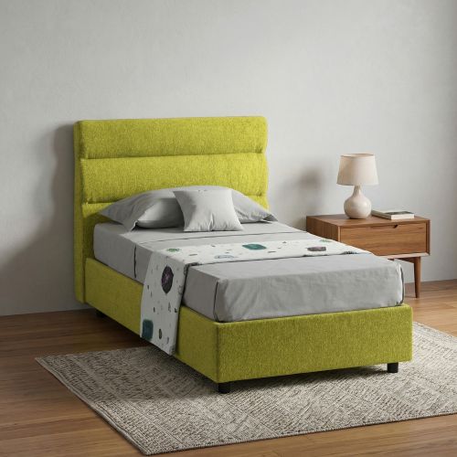 Letto Singolo Verde Sfoderabile Contenitore, Dimensione Materasso 80x190 cm Made in Italy - Brez