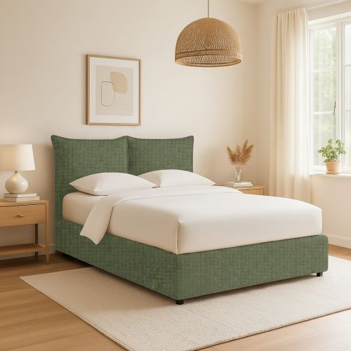 Letto Singolo Verde Sfoderabile Contenitore, Dimensione Materasso 90x190 cm - Rosora