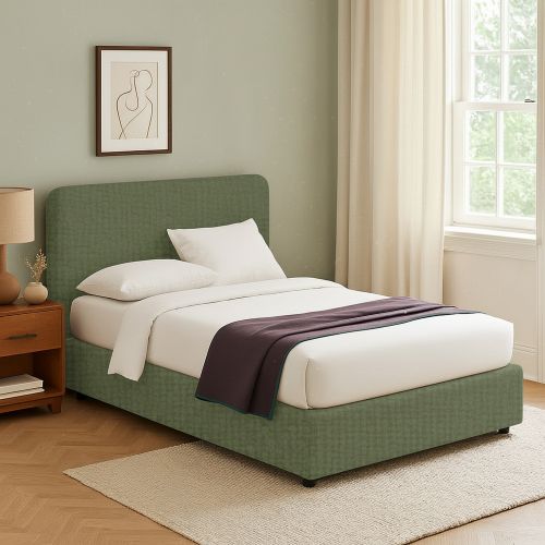 Letto Singolo Verde Sfoderabile Contenitore, Dimensione Materasso 90x190 cm - Supino