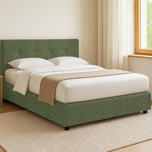 Letto Singolo Verde Sfoderabile Contenitore, Dimensione Materasso 90x200 cm - Cerzeto