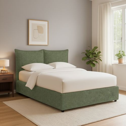 Letto Singolo Verde Sfoderabile Contenitore, Dimensione Materasso 90x200 cm - Lapedona