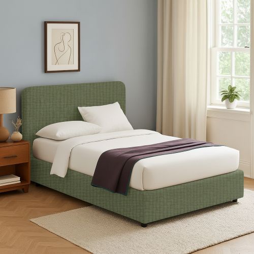 Letto Singolo Verde Sfoderabile Contenitore, Dimensione Materasso 90x200 cm - Serrone