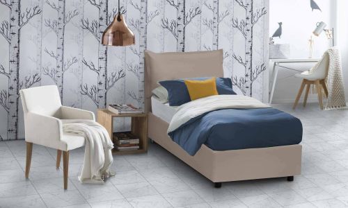 Letto singolo Victoria, Letto contenitore con rivestimento in ecopelle, 100% Made in Italy, Apertura frontale, con materasso Cm 80x190 incluso, Tortora