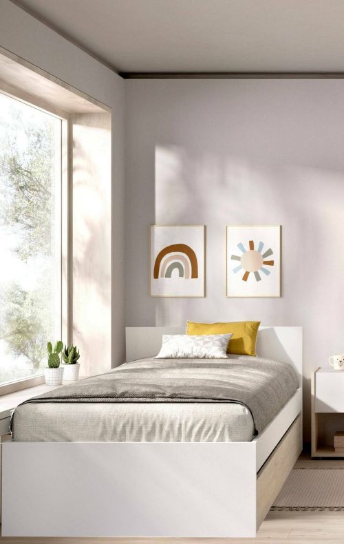 Letto singolo Ziolera, Sommier per camera da letto, Giroletto per stanza, Struttura porta materasso, 96x195 h67 cm, Bianco e Rovere