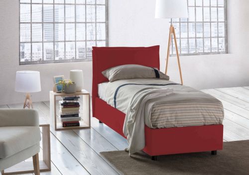 Letto singolo Zusanne, Letto contenitore con rivestimento in tessuto, 100% Made in Italy, Apertura frontale, adatto per materasso Cm 90x190, Rosso