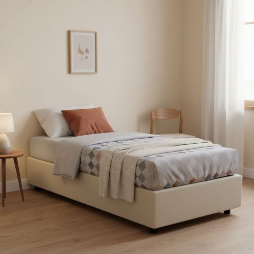 Letto una piazza con contenitore beige 95x215 - Avova