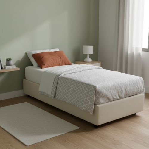 Letto una piazza contenitore beige 105x205cm sfoderabile - Addison