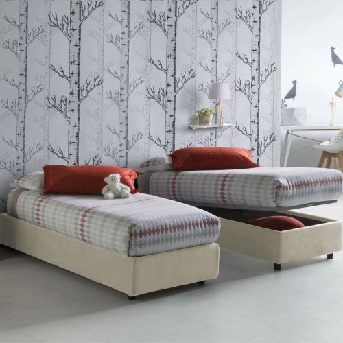 Letto una piazza contenitore beige 105x215cm rivestimento in tessuto - Aribal