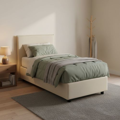 Letto una piazza contenitore beige 95x215cm adatto per materasso 80x200 cm - Shana