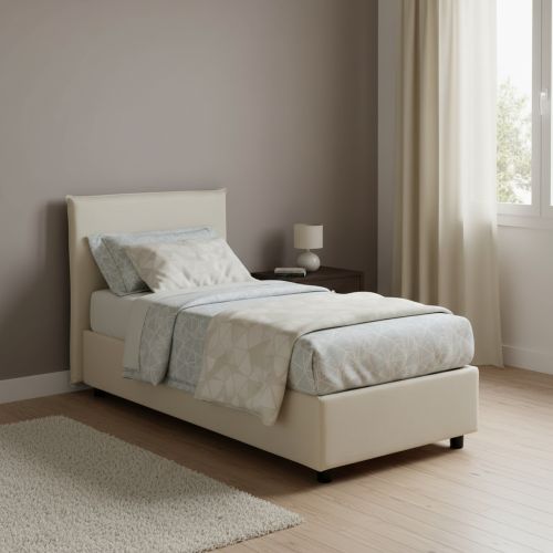 Letto una piazza contenitore beige 95x215cm rivestimento in tessuto - Boudicca
