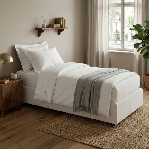 Letto una piazza contenitore bianco 105x205cm rivestimento in tessuto - Addison