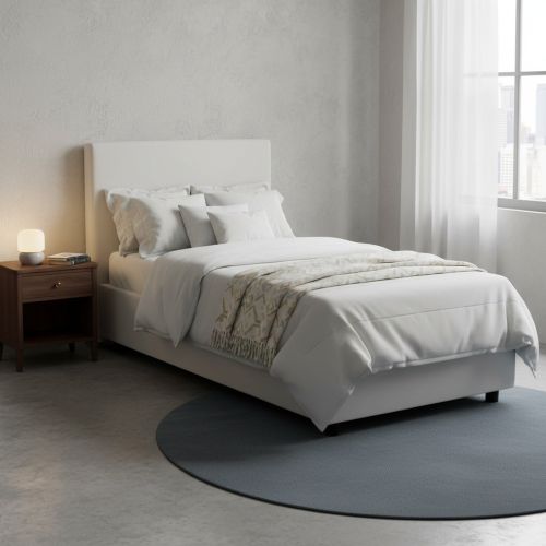 Letto una piazza contenitore bianco 105x215cm rivestito in ecopelle - ArtemisiaI