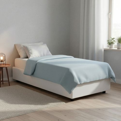 Letto una piazza contenitore bianco 95x205cm rivestito in ecopelle - Andry