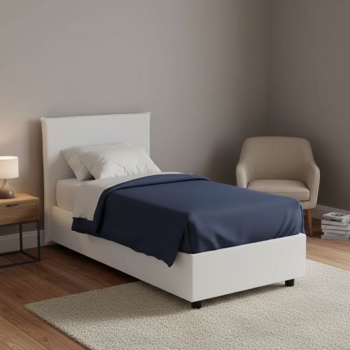 Letto una piazza contenitore bianco 95x215cm rivestimento in ecopelle - Domnitor