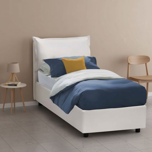 Letto una piazza contenitore bianco 95x215cm rivestito in ecopelle - Delhi