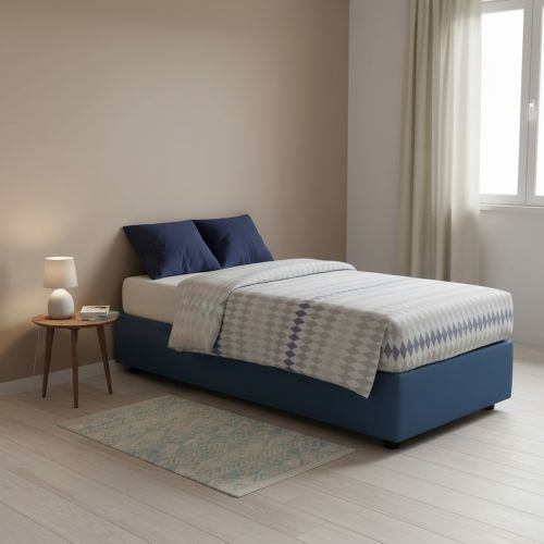 Letto una piazza contenitore blu 95x215cm rivestimento in tessuto - Avova