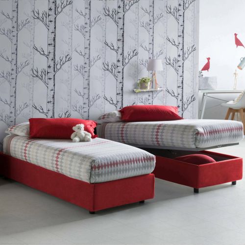 Letto una piazza contenitore rosso 105x205cm sfoderabile - Acrostico