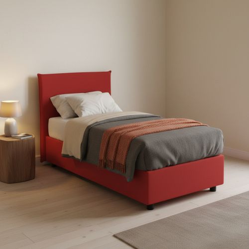 Letto una piazza contenitore rosso 105x215cm rivestimento in tessuto - Alder