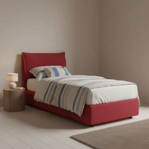 Letto una piazza contenitore rosso 95x205cm rivestimento in tessuto - Aphrodite