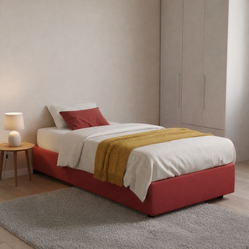 Letto una piazza contenitore rosso 95x215cm materasso incluso - Avova