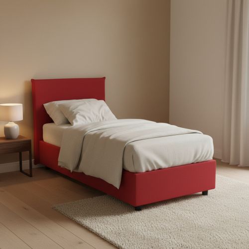 Letto una piazza contenitore rosso 95x215cm rivestimento in tessuto - Shana