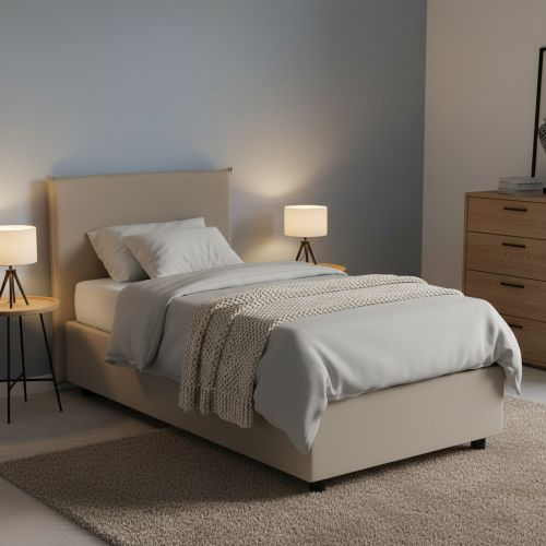 Letto una piazza contenitore tortora 105x205cm rivestimento in ecopelle - Bernarda