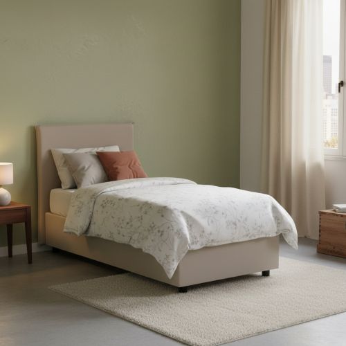 Letto una piazza contenitore tortora 105x205cm rivestito in ecopelle - UmmHakim