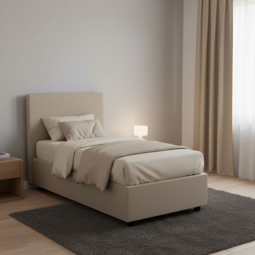 Letto una piazza contenitore tortora 105x215cm rivestimento in ecopelle - Albia