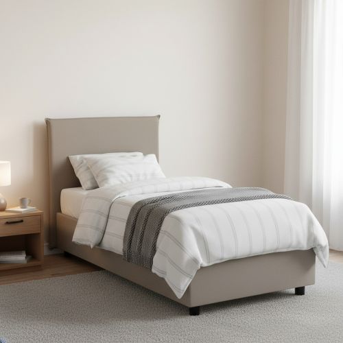 Letto una piazza contenitore tortora 105x215cm rivestito in ecopelle - ArtemisiaI