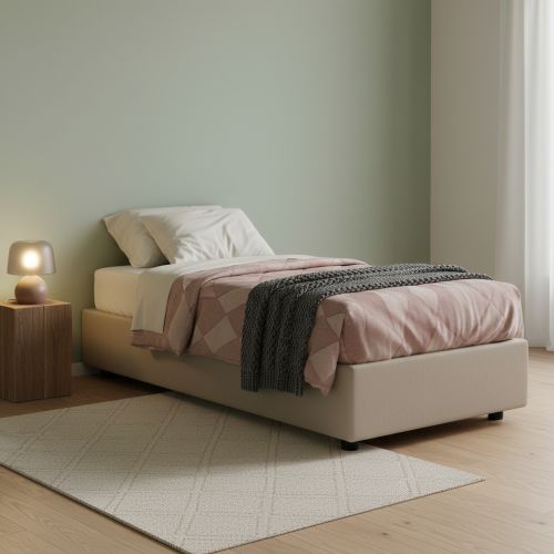 Letto una piazza contenitore tortora 95x205cm rivestito in ecopelle - Andros