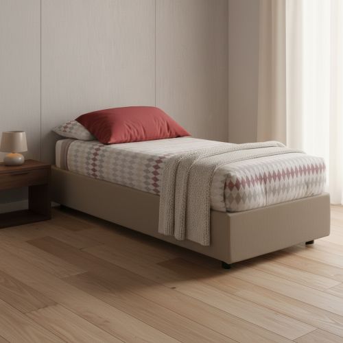 Letto una piazza contenitore tortora 95x215cm rivestimento in ecopelle - Artesh